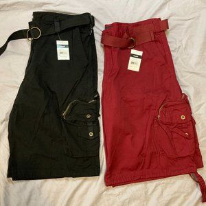2 PAIR of Men’s RIGO Cargo Shorts, Size 44, Black & Burgundy, NWT